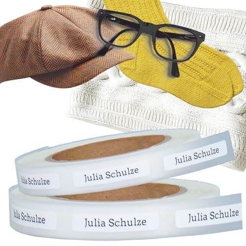Kiwistar - Namensaufkleber zum Aufbügeln mit Wunschtext - 150 Stück - 6 x 1cm - weiß - Bügeletiketten für Kleidung in Pflegeheim, Seniorenheim & Altersheim - waschfest, personalisierbar, langlebig von Kiwistar