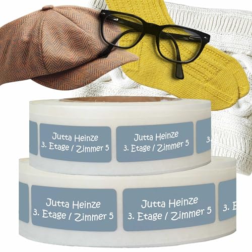 Kiwistar - Namensaufkleber zum Aufbügeln mit Wunschtext - 500 Stück - 5 x 3 cm - blau - Bügeletiketten für Kleidung in Pflegeheim, Seniorenheim & Altersheim - waschfest, personalisierbar, langlebig von Kiwistar
