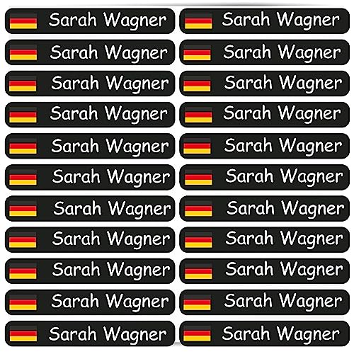 Namensaufkleber - Kinder - 46x7 mm 60 Stück - Fahne Deutschland - mit Wunschtext - Name - personalisiert - Namensetiketten - für Jugendliche - Firma - Universität - Schule - Kinder - KITA Namensaufkleber - Kinder - 46x7 mm 60 Stück - Fahne Deutschland - mit Wunschtext - Name - personalisiert - Namensetiketten - für Jugendliche - Firma - Universität - Schule - Kinder - KITA von Kiwistar