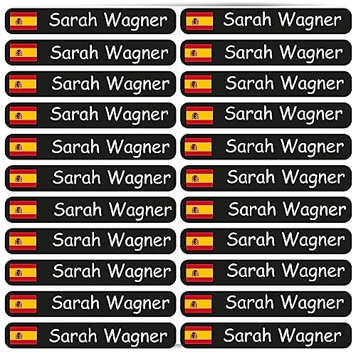 Namensaufkleber - Kinder - 46x7 mm 60 Stück - Fahne Spanien - mit Wunschtext - Name - personalisiert - Namensetiketten - für Jugendliche - Firma - Universität - Schule - Kinder - KITA Namensaufkleber - Kinder - 46x7 mm 60 Stück - Fahne Spanien - mit Wunschtext - Name - personalisiert - Namensetiketten - für Jugendliche - Firma - Universität - Schule - Kinder - KITA von Kiwistar
