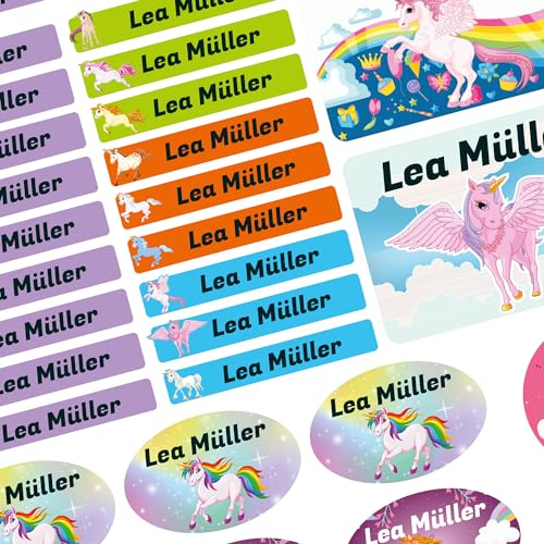 Namensaufkleber Set - Kinder - 75 Stück - Einhorn - mit Wunschtext - Name - personalisiert - Namensetiketten - für Jugendliche - Firma - Universität - Schule - Kinder - KITA Namensaufkleber Set - Kinder - 75 Stück - Einhorn - mit Wunschtext - Name - personalisiert - Namensetiketten - für Jugendliche - Firma - Universität - Schule - Kinder - KITA von Kiwistar