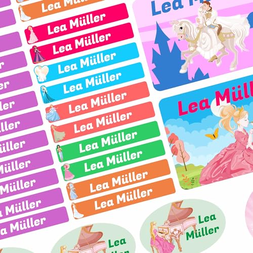 Namensaufkleber Set - Kinder - 75 Stück - Prinzessin - mit Wunschtext - Name - personalisiert - Namensetiketten - für Jugendliche - Firma - Universität - Schule - Kinder - KITA Namensaufkleber Set - Kinder - 75 Stück - Prinzessin - mit Wunschtext - Name - personalisiert - Namensetiketten - für Jugendliche - Firma - Universität - Schule - Kinder - KITA von Kiwistar