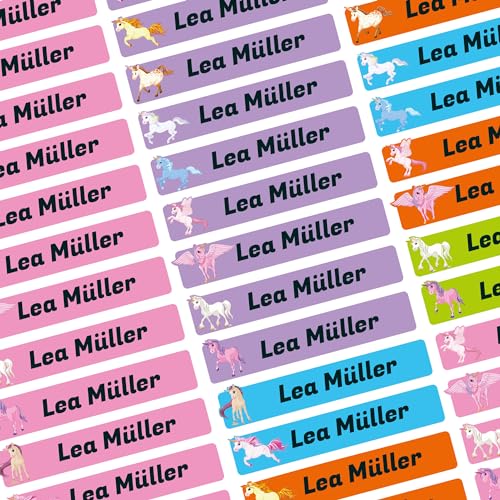 Namensaufkleber Set - Kinder - Einhorn - ab 54 Stück - 38x7 mm - mit Wunschtext - Name - personalisiert - Namensetiketten - für Jugendliche - Firma - Universität - Schule - Kinder - KITA von Kiwistar