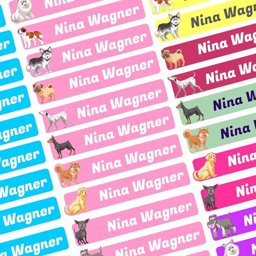 Namensaufkleber Set - Kinder - Hunde - ab 54 Stück - 38x7 mm - mit Wunschtext - Name - personalisiert - Namensetiketten - für Jugendliche - Firma - Universität - Schule - Kinder - KITA Namensaufkleber Set - Kinder - Hunde - ab 54 Stück - 38x7 mm - mit Wunschtext - Name - personalisiert - Namensetiketten - für Jugendliche - Firma - Universität - Schule - Kinder - KITA von Kiwistar