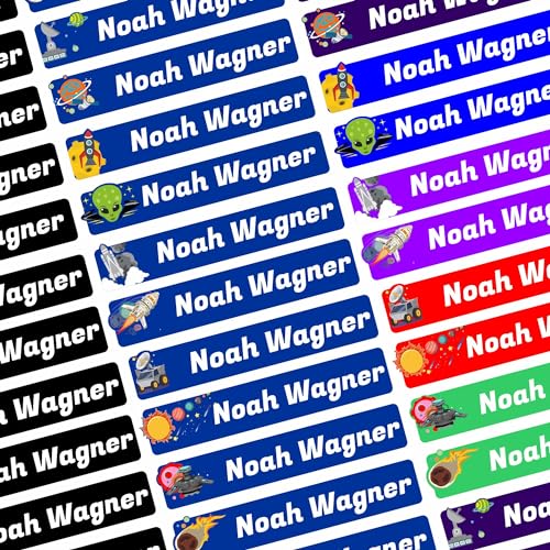 Namensaufkleber Set - Kinder - Kosmos - ab 54 Stück - 38x7 mm - mit Wunschtext - Name - personalisiert - Namensetiketten - für Jugendliche - Firma - Universität - Schule - Kinder - KITA von Kiwistar
