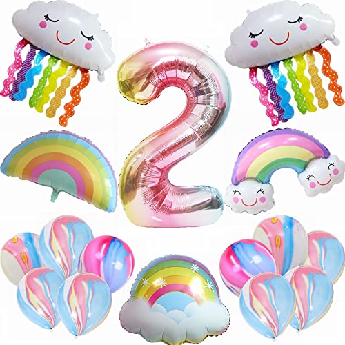 Kiwochy 2. Regenbogen Geburtstagsdeko Set Geburtstagsdeko 2 Jahr Junge Mädchen 2. Geburtstag Deko Regenbogen Ballon Geburtstagszahl 2 Ballon Regenbogen Quasten Luftballons für Mädchen Geburtstag Deko von Kiwochy