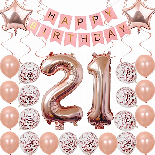 Kiwochy 21. Geburtstag Dekoration Rosegold Set - Party Deko für Frauen und Männer - Geschenk und Ballons für 21 Jahre Kiwochy 21. Geburtstag Dekoration Rosegold Set - Party Deko für Frauen und Männer - Geschenk und Ballons für 21 Jahre von Kiwochy