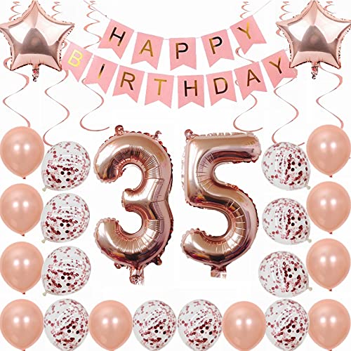 Kiwochy 35. Geburtstag Dekoration Rosegold Deko 35. Geburtstag Frauen Männer Party Deko Set 35 Geburtstag Frauen Deko Geschenk 35 jahre Geburtstag deko Ballon 35 Geburtstag Frauen 35 jahre Frauen von Kiwochy