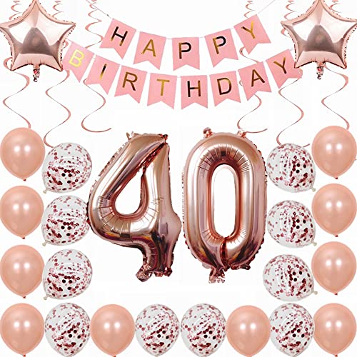 Kiwochy 40. Geburtstag Dekoration Rosegold für Frauen und Männer - Party Deko Set mit Ballons - Geschenk für 40 Jahre von Kiwochy