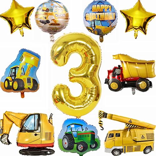 Kiwochy Bagger Geburtstag Deko 3 Jahre Traktor 3 Jahre Junge Deko 3 Geburtstag Junge Trecker Traktor Luftballon Baustelle Geburtstag Party Deko Truck Happy Birthday Folienballons für Junge Bagger Deko von Kiwochy