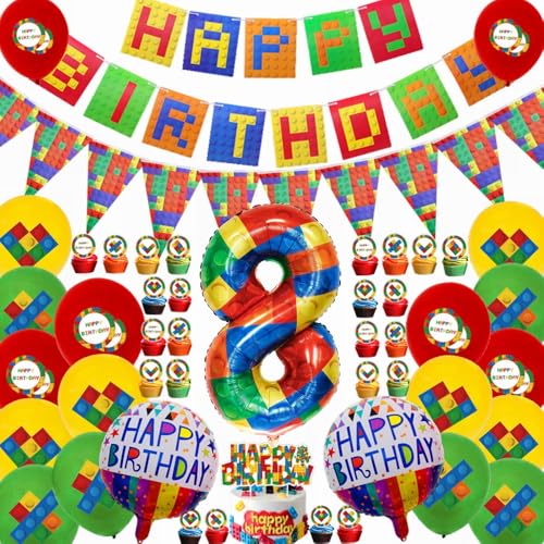 Kiwochy Bausteine Thema Geburtstag Party Deko 8. Geburtstag Baustein Party Deko Bausteine Happy Birthday Banner Zahl 8 Folienballon Baustein Luftballons Bausteine Kuchen Topper für Jungen Mädchen Kiwochy Bausteine Thema Geburtstag Party Deko 8. Geburtstag Baustein Party Deko Bausteine Happy Birthday Banner Zahl 8 Folienballon Baustein Luftballons Bausteine Kuchen Topper für Jungen Mädchen von Kiwochy