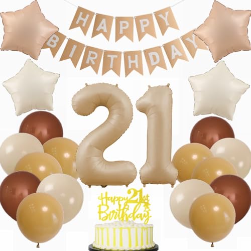 Kiwochy Beige Luftballon 21. Geburtstag Deko Junge Mädchen 21. Geburtstagsdeko Beige Ballon 21 Jahre Mädchen Geburtstagsdeko Ballon 21. Geburtstag Junge Party Deko 21 jahre Geburtstag Deko Ballon von Kiwochy