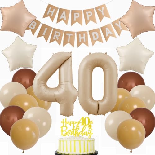 Kiwochy Beige Luftballon 40. Geburtstag Deko Junge Mädchen 40. Geburtstagsdeko Beige Ballon 40 Jahre Mädchen Geburtstagsdeko Ballon 40. Geburtstag Junge Party Deko 40 jahre Geburtstag Deko Ballon von Kiwochy