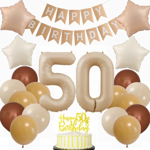 Kiwochy Beige Luftballon 50. Geburtstag Deko Junge Mädchen 50. Geburtstagsdeko Beige Ballon 50 Jahre Mädchen Geburtstagsdeko Ballon 50. Geburtstag Junge Party Deko 50 jahre Geburtstag Deko Ballon von Kiwochy