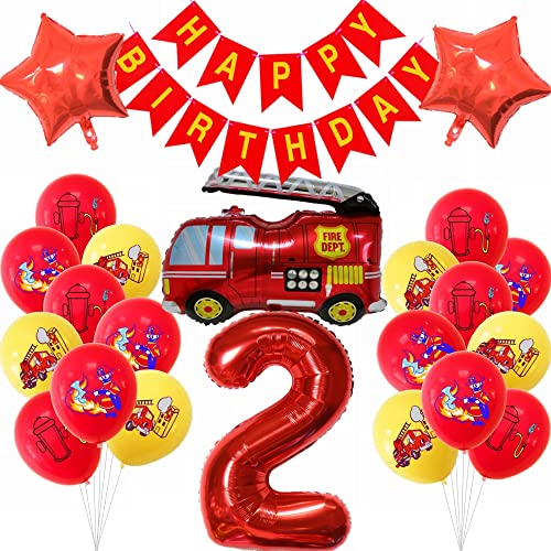 Kiwochy Feuerwehr Geburtstag Deko 2 Jahre Junge Kindergeburtstag Feuerwehrauto Ballons Deko Junge Geburtstagsdeko Feuerwehr Deko Feuer Party Luftballons Feuerwehrmann Kindergeburtstag Junge von Kiwochy