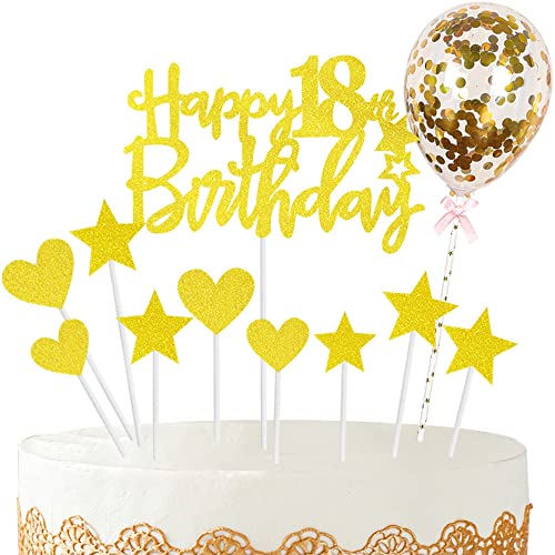 Kiwochy Glitzer 18. Geburtstag Cupcake Toppers Happy 18 Birthday Tortendeko Tortendeko 18 Geburtstag Deko Kuchen 18. Geburtstag Golden Tortendeko 18 jahre junge mädchen Kuchendeko für 18 Geburtstag von Kiwochy