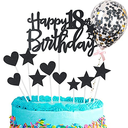 Kiwochy Glitzer 18. Geburtstag Cupcake Toppers Happy 18 Birthday Tortendeko Tortendeko 18 Geburtstag Deko Kuchen 18. Geburtstag Schwarz Tortendeko 18 jahre Junge Mädchen Kuchendeko für 18 Geburtstag von Kiwochy