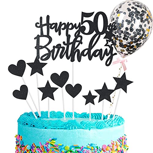 Kiwochy Glitzer 50. Geburtstag Cupcake Toppers Happy 50 Birthday Tortendeko Tortendeko 50 Geburtstag Deko Kuchen 50. Geburtstag Schwarz Tortendeko 50 jahreMann Frau Kuchendeko für 50 Geburtstag von Kiwochy