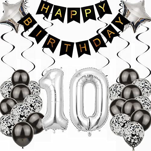 Kiwochy Luftballon 10. Geburtstag Dekoration Black and Silber Party Deko 10. Geburtstag Junge Party Deko 10 Geburtstag Mädchen Junge 10 Geburtstag Mädchen Deko Geschenk 10 jahre Geburtstag deko Ballon von Kiwochy