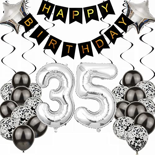 Kiwochy Luftballon 35. Geburtstag Dekoration - Black and Silber Party Deko für Junge, Männer, Frauen - Geschenk 35 Jahre Ballon von Kiwochy