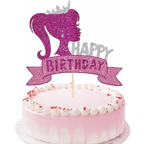 Kiwochy Tortendeko Geburtstag Mädchen Prinzessin Cupcake Toppers Lila Mädchen Kuchendeko Prinzessin Tortendeko Glitzer Happy Birthday Kuchen Deko für Mädchen Princess Thema Party Kuchen Dekoration von Kiwochy