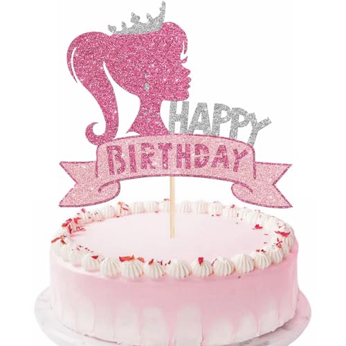 Kiwochy Tortendeko Geburtstag Mädchen Prinzessin Cupcake Toppers Rosa Mädchen Kuchendeko Prinzessin Tortendeko Glitzer Happy Birthday Kuchen Deko für Mädchen Princess Thema Party Kuchen Dekoration von Kiwochy