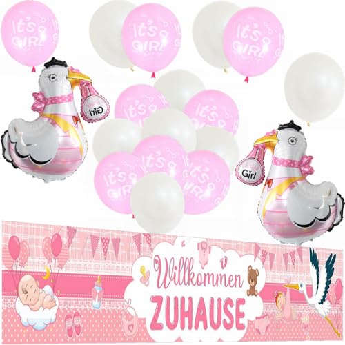 Kiwochy Willkommen Baby Willkommen Zuhause Welcome Home Baby Willkommen Zuhause Baby Mädchen Deko Rosa Willkommen Zuhause Gartenbanner Storch Folienballons Willkommen Zuhause Deko von Kiwochy