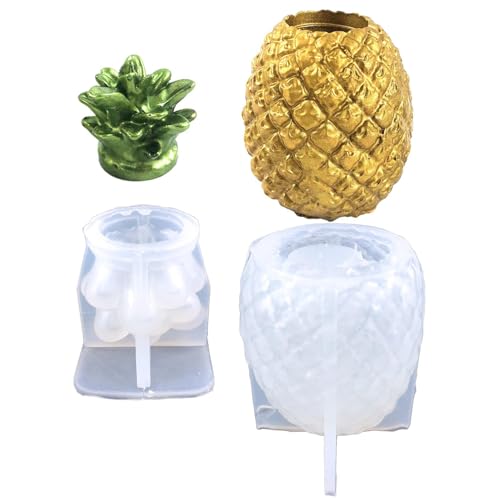 Kixolazr Ananas-Blumentopfform,Ananas-Stifthalterform mit Deckel - DIY-Harz-Blumentopfform, Epoxidharz-Ananas-förmige Vase, Stifthalter, Flaschenglas von Kixolazr