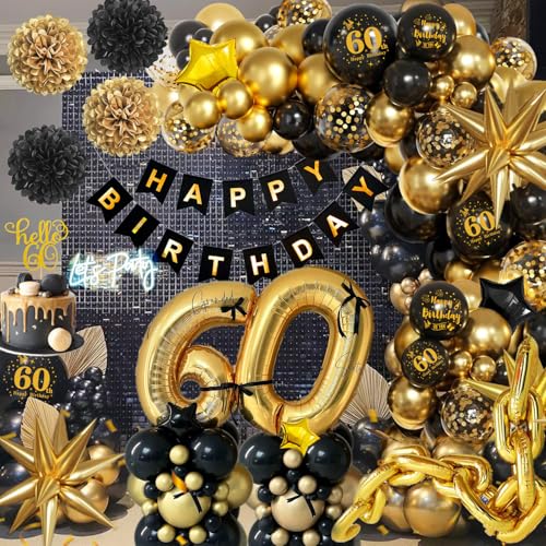 60 Jahre Geburtstag Deko, 60. Geburtstag Männer Frauen, 60 Jahre Schwarz Gold 60. Geburtstag Deko Frauen mit Happy Birthday Girlande, Ballons Konfetti für 60 Jahre Frauen Mann Geburtstag Deko 60 Jahre Geburtstag Deko, 60. Geburtstag Männer Frauen, 60 Jahre Schwarz Gold 60. Geburtstag Deko Frauen mit Happy Birthday Girlande, Ballons Konfetti für 60 Jahre Frauen Mann Geburtstag Deko von Kiyiusan