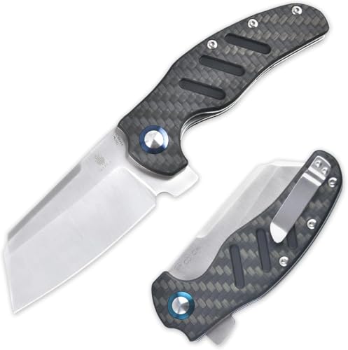 Kizer C01c (XL) Sheepdog Pocket Klappmesser, 154CM Sheepsfoot Klinge Klappmesser mit G10 Carbon Fiber Griff, Manuell Einschalten Camping Messer mit Clip, EDC Nicht Automatisch Jagdmesser, V5488C3 von Kizer
