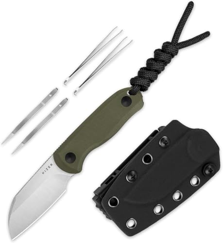 Kizer Drop Bear Fixed Klinge Messer, 2,6 Zoll AEB-L Satin Klinge EDC Camping Messer mit G10 Griff & Versteckte Werkzeuge, Outdoor Full Tang Jagd Survival Messer mit Verstellbarer Kydex-Scheide 1093A1 von Kizer
