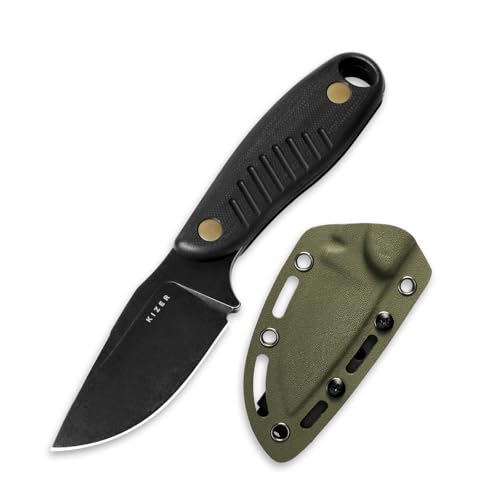 Kizer Hare feststehende Klinge Messer mit Scheide, 3,14 „D2 Stahlklinge EDC Jagdmesser mit schwarzem G10 Griff, kleine Outdoor Bushcraft Camping Survival-Messer für Männer Frauen, 1077M1 von Kizer