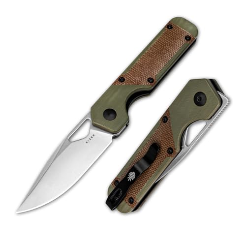Kizer Mini Militaw Klappmesser, 2,82 Zoll Nitro V-Klinge Taschenmesser, braun-grüner G10-Griff, kleines EDC-Messer mit Taschenclip, Camping-Jagdmesser für Männer und Frauen, Geschenk V3634SM2 von Kizer