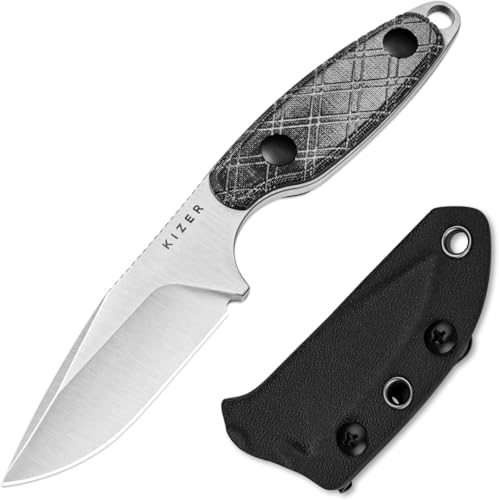 Kizer Muskrat Messer mit Feststehender Klinge, 3,15 Zoll, 154CM Argyle-Muster mit Micarta-Griff, EDC-Messer für Männer und Frauen, Outdoor- Jagd, Wandern, Überleben und Camping mit Scheide, 1064M1 von Kizer