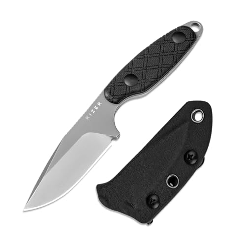 Kizer Muskrat Messer mit Feststehender Klinge, 3,15 Zoll D2 Klinge EDC Messer Argyle Muster G10 Griff Halsmesser für Männer Frauen, Outdoor Jagd Wandern Survival Camping Messer mit Scheide, 1064M3 von Kizer
