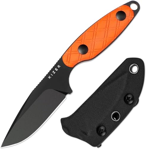 Kizer Muskrat Messer mit Feststehender Klinge, 3,15 Zoll D2-Klinge EDC-Messer mit Argyle-Muster G10-Griff, Halsmesser für Männer und Frauen, Outdoor- Jagd, Wandern und Camping mit Scheide, 1064M2 von Kizer