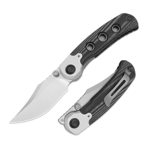 Kizer PIONEER Taschenmesser, 3,2 Zoll Nitro-V Bowie-Stahl Klinge, Klappmesser mit Schwarzem Aluminium- und Micarta-Griff, Daumenknopf EDC Messer mit Liner-Lock für Camping und Wandern ZX-FK03A3 von Kizer