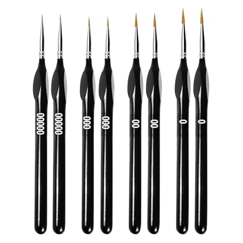 Feine Detail Pinsel Set - 8 Stück Miniatur Pinsel, Extra Dünn, Malen Nach Zahlen Pinsel, Zeichenpinsel Schwarz Künstlerpinsel Malen für Künstler, für Acryl, Öl, Aquarell, Nail Art von Kjzeex