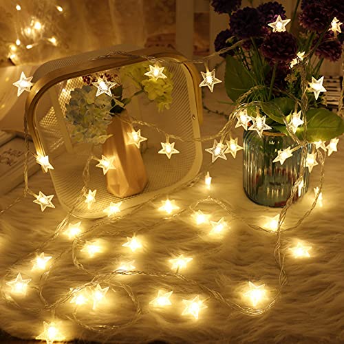 Stern Lichterkette, 3M/20 LEDs batteriebetriebene Lichterkette, zwei Modi Dekoration Lichterkette für drinnen und draußen, Valentinstag, Weihnachten (warmweiß) (Batterie im Lieferumfang enthalten) von Kjzeex