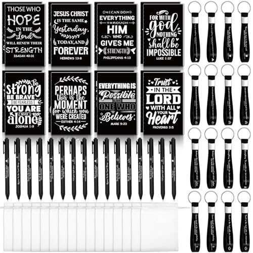 Kklolai 16 Sets christliches Bibel-Geschenkset, religiöse Schrift, Notizbücher, inspirierendes Zitat, Kugelschreiber, Bibelvers, Schlüsselanhänger, schwarz, motivierende Geschenke, Großpackung für von Kklolai