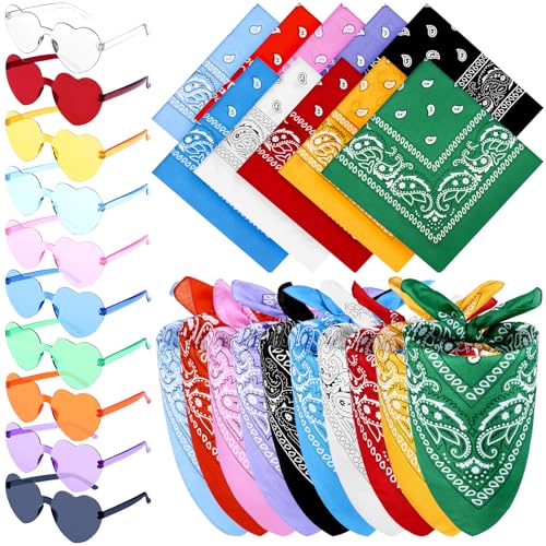 Kklolai 20 Stück Paisley Bandanas und Herz Brille für Damen Herren Western Party Favors Multifunktionale Neuheit Bandanas Bunte Randlose Sonnenbrille Cowboy Schal Stirnbänder für Cowgirl Party Kklolai 20 Stück Paisley Bandanas und Herz Brille für Damen Herren Western Party Favors Multifunktionale Neuheit Bandanas Bunte Randlose Sonnenbrille Cowboy Schal Stirnbänder für Cowgirl Party von Kklolai