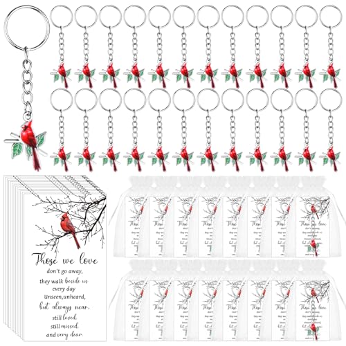 Kklolai 25 Sets Beerdigungsgeschenke für Gäste, Kardinal-Schlüsselanhänger, Gedenkkarten, Organzabeutel für geliebte Menschen, Feier des Lebens, Andenken (Kardinal) von Kklolai