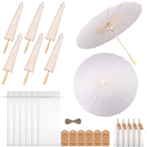 Kklolai 60 cm Hochzeitspapier-Sonnenschirm-Set, Dankeskarten, weiße Kordelzug-Tasche, Gastgeschenke, chinesischer japanischer Regenschirm, DIY, geöltes Papier, Malerei, Sonnenschirm für Fotografie von Kklolai
