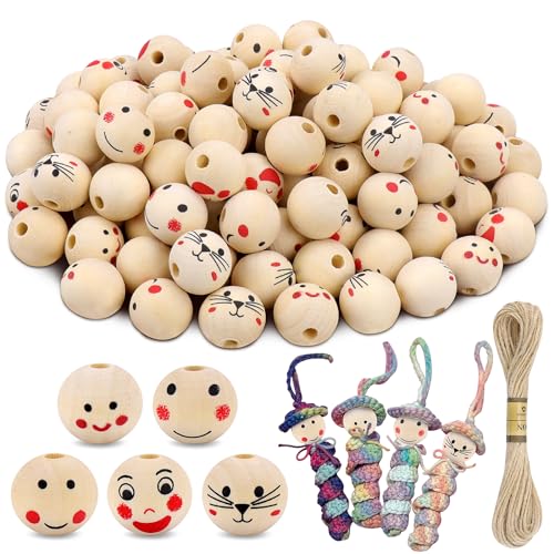 Kkluno 100 Stück Holzperlen mit Gesicht, Holzperlen Rund 20mm, Holzperlen zum Auffädeln, Niedlich, Smile Face, Sorgenwürmchen Holzperlen für DIY Handgefertigte Handwerk Und Schmuckherstellung Kkluno 100 Stück Holzperlen mit Gesicht, Holzperlen Rund 20mm, Holzperlen zum Auffädeln, Niedlich, Smile Face, Sorgenwürmchen Holzperlen für DIY Handgefertigte Handwerk Und Schmuckherstellung von Kkluno