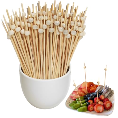 100 Stück Cocktailspieße Set, Holzperlen, Einweg-Bambusspieße für Früchte, 12 cm Länge für Cocktaildeko, Partys, Grillen & Feste von KkvoGmle