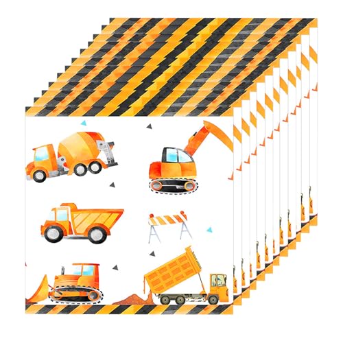 40 Stück Servietten Bagger, Baustelle Servietten Kindergeburtstag Tischdeko, Quadratisch Fahrzeuge Papierservietten Einweg Partygeschirr Papierservietten für Geburtstag Jungen Mädchen(33 x 33 cm) von KkvoGmle