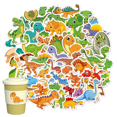 50 Stück Dinosaurier Aufkleber Set, Wasserdicht Vinyl Stickers, Kinder Cartoon Anime Dino Sticker, Niedlich Deko für Laptop Skateboard Scrapbook Skateboard Fahrrad Motorrad für Erwachsene Kinder von KkvoGmle