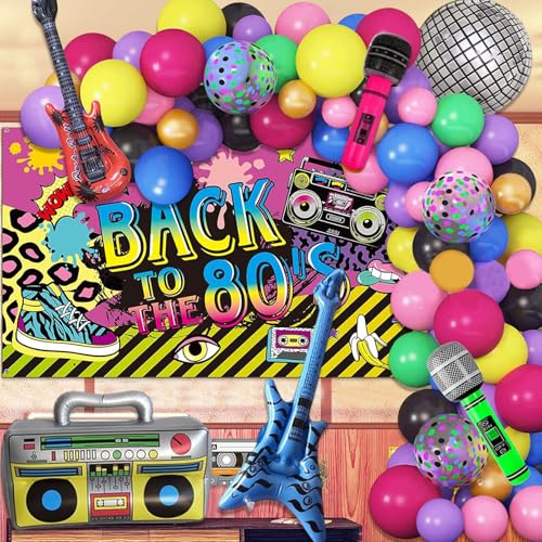 80er und 90er Jahre Themenparty Dekorationen, Disco Rock Thema Ball Ballongirlande Bogen Kit mit Regenbogenballons Boombox Bass Gitarre Mikrofon Folienballons für 80er 90er Jahre Thema Geburtstag 80er und 90er Jahre Themenparty Dekorationen, Disco Rock Thema Ball Ballongirlande Bogen Kit mit Regenbogenballons Boombox Bass Gitarre Mikrofon Folienballons für 80er 90er Jahre Thema Geburtstag von KkvoGmle