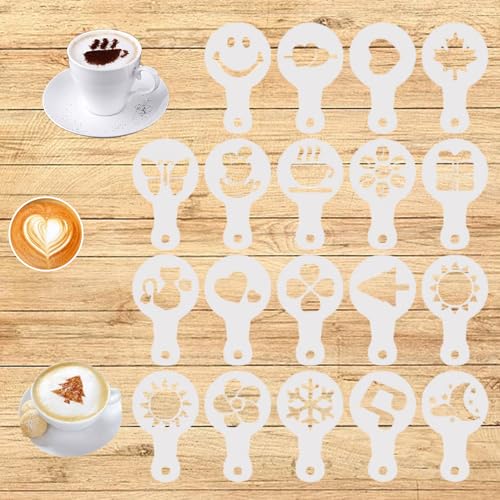 Kaffee-Schablonen, Kaffee-, Kuchen-Dekorierschablonen, Schokoladenstreuer, Kaffeezubehör, Cappuccino-Kunstvorlagen für Kaffee, Getränke, Kekse und Brot, 19 Stück Kaffee-Schablonen, Kaffee-, Kuchen-Dekorierschablonen, Schokoladenstreuer, Kaffeezubehör, Cappuccino-Kunstvorlagen für Kaffee, Getränke, Kekse und Brot, 19 Stück von KkvoGmle