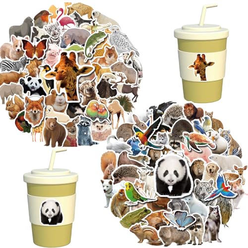 KkvoGmle 100 Stück Realistische Tier Aufkleber, Wasserdicht, PP Material, Kindlich, Sticker-Set, Mehrfarbig, Tier, Verschiedene Oberflächen von KkvoGmle